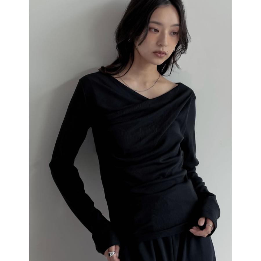 トップス カットソー レディース Tシャツ 長袖 オフショルダー オフショル リブ ロンT ドレープ 新色追加 春夏[mb] | Re:EDIT | 10