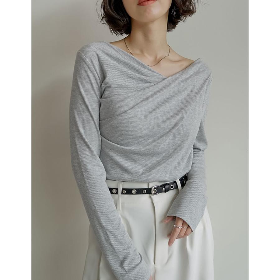 トップス カットソー レディース Tシャツ 長袖 オフショルダー オフショル リブ ロンT ドレープ 新色追加 春夏[mb] | Re:EDIT | 11