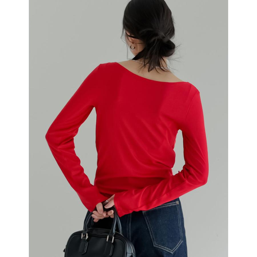トップス カットソー レディース Tシャツ 長袖 オフショルダー オフショル リブ ロンT ドレープ 新色追加 春夏[mb] | Re:EDIT | 15
