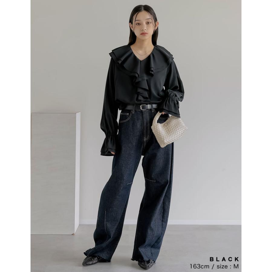 新品】FIL DIRE 長袖ロングブラウス ブラック シアー切替 異素材 M 