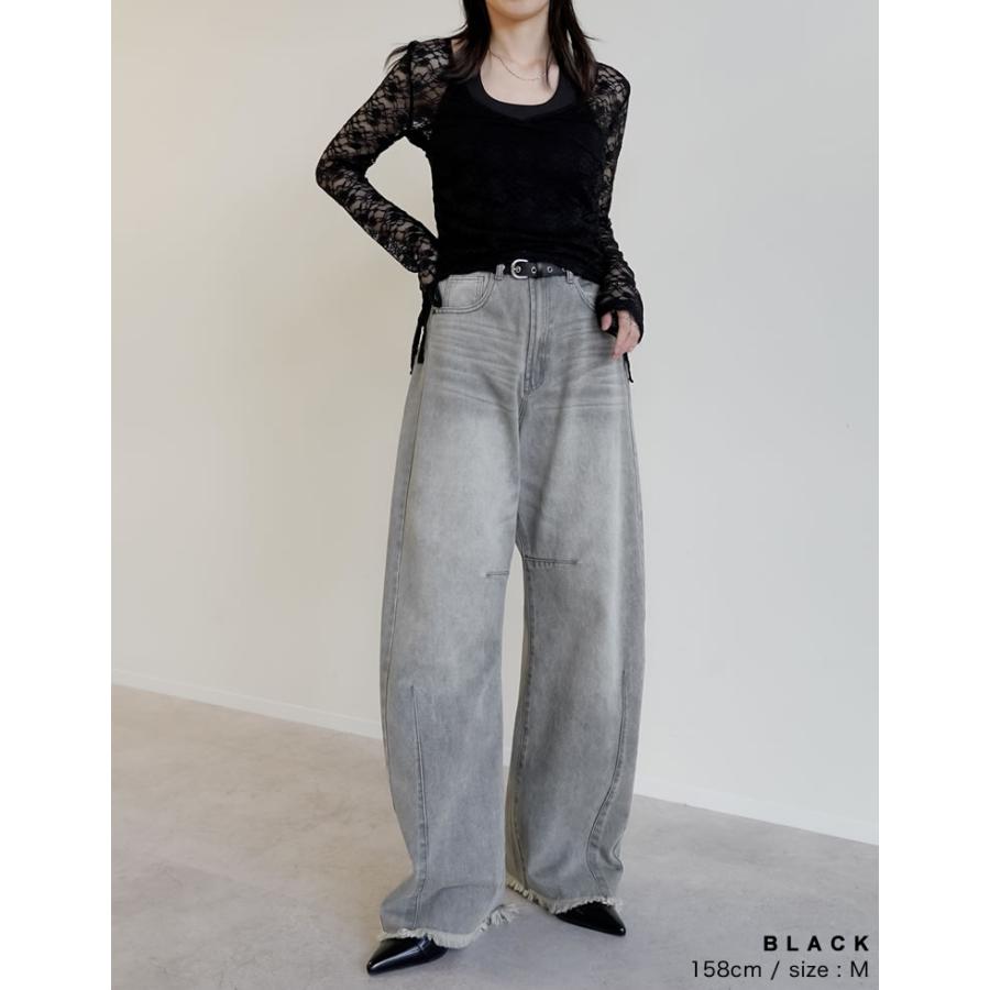トップス 長袖 レース レディース  ２色 M/L カシュクール 総レース Vネック シアー リボン ギャザー 透け感 重ね着 2025秋冬[mb] | Re:EDIT | 15