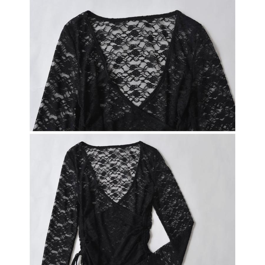 トップス 長袖 レース レディース  ２色 M/L カシュクール 総レース Vネック シアー リボン ギャザー 透け感 重ね着 2025秋冬[mb] | Re:EDIT | 16