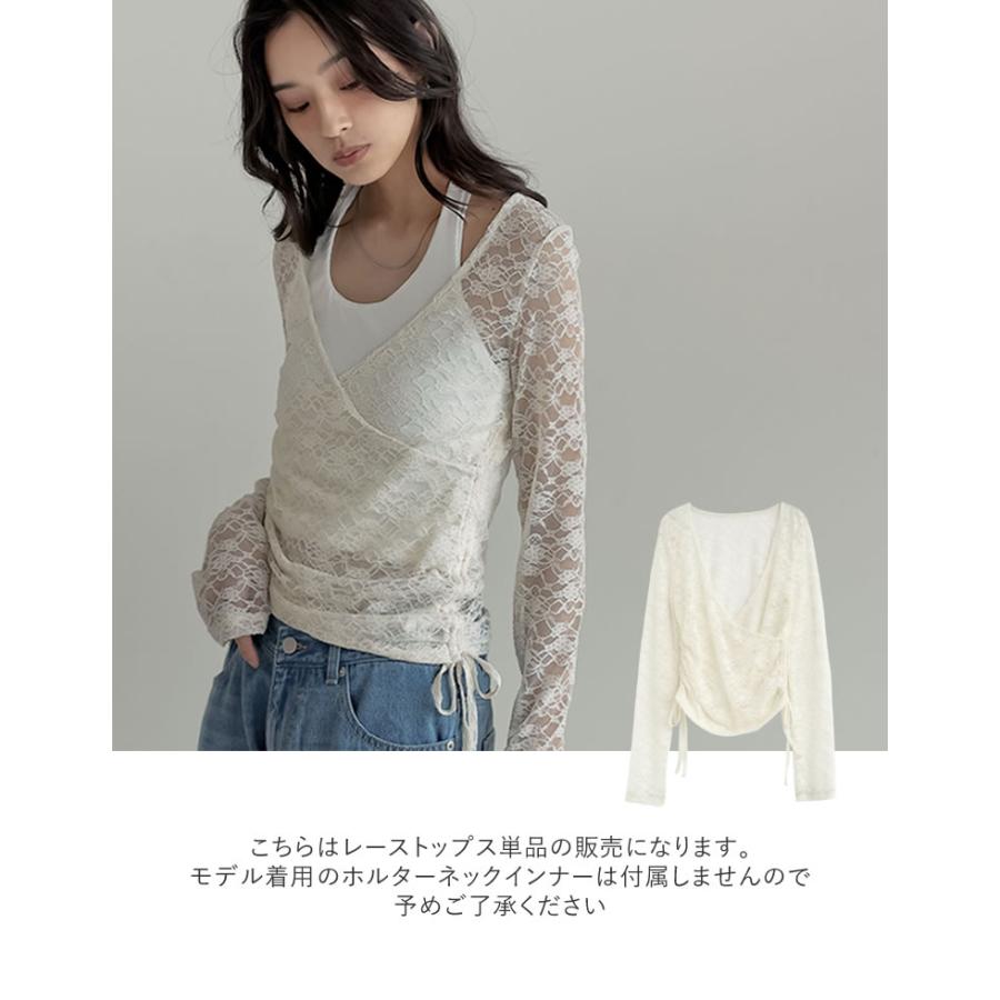 トップス 長袖 レース レディース  ２色 M/L カシュクール 総レース Vネック シアー リボン ギャザー 透け感 重ね着 2025秋冬[mb] | Re:EDIT | 06