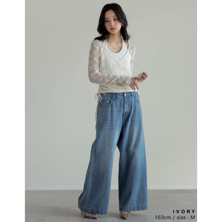 トップス 長袖 レース レディース  ２色 M/L カシュクール 総レース Vネック シアー リボン ギャザー 透け感 重ね着 2025秋冬[mb] | Re:EDIT | 10