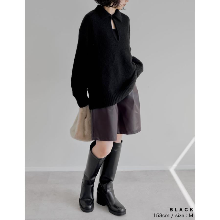 ニット トップス 長袖 レディース 4色 M/L プルオーバー 起毛 カラーニット 2WAY ホック付き 体型カバー ヒップカバー 秋冬 | Re:EDIT | 20