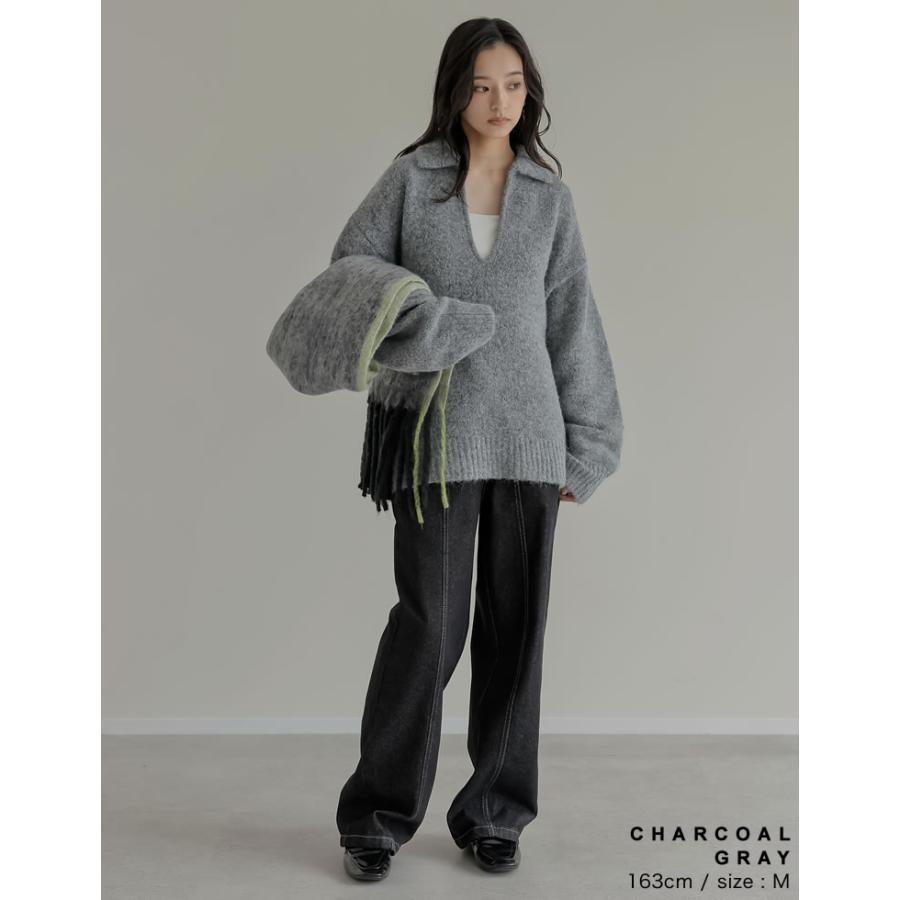 ニット トップス 長袖 レディース 4色 M/L プルオーバー 起毛 カラーニット 2WAY ホック付き 体型カバー ヒップカバー 秋冬 | Re:EDIT | 21