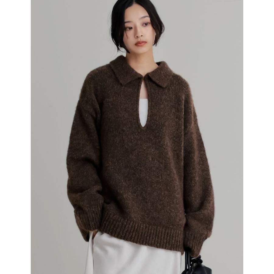 ニット トップス 長袖 レディース 4色 M/L プルオーバー 起毛 カラーニット 2WAY ホック付き 体型カバー ヒップカバー 秋冬 | Re:EDIT | 10