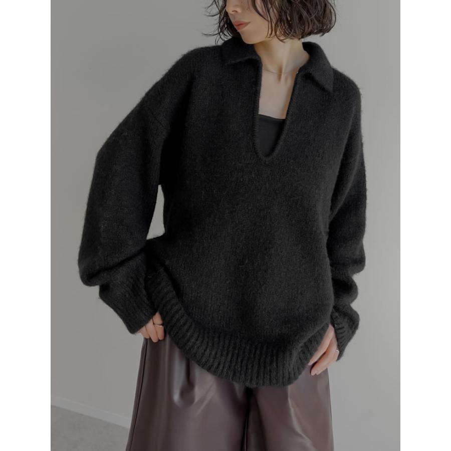 ニット トップス 長袖 レディース 4色 M/L プルオーバー 起毛 カラーニット 2WAY ホック付き 体型カバー ヒップカバー 秋冬 | Re:EDIT | 12