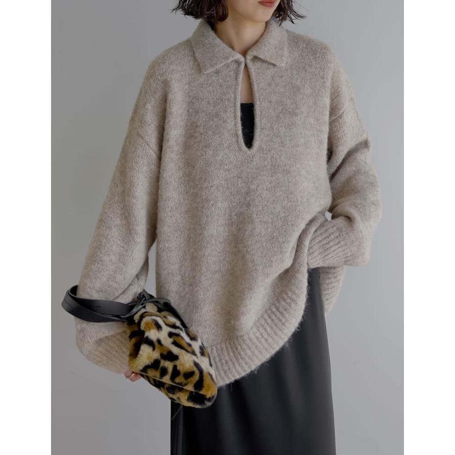 ニット トップス 長袖 レディース 4色 M/L プルオーバー 起毛 カラーニット 2WAY ホック付き 体型カバー ヒップカバー 秋冬 | Re:EDIT | 14