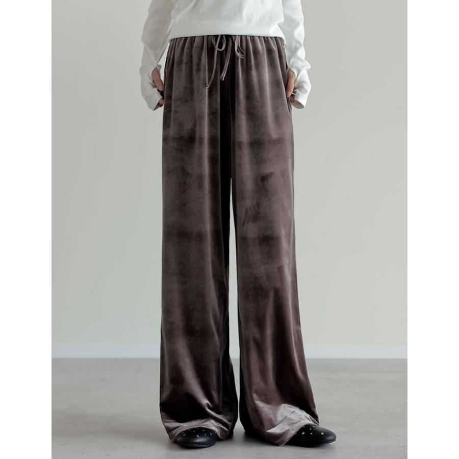 Re:EDIT パンツ フルレングス ベロア イージーパンツ レディース