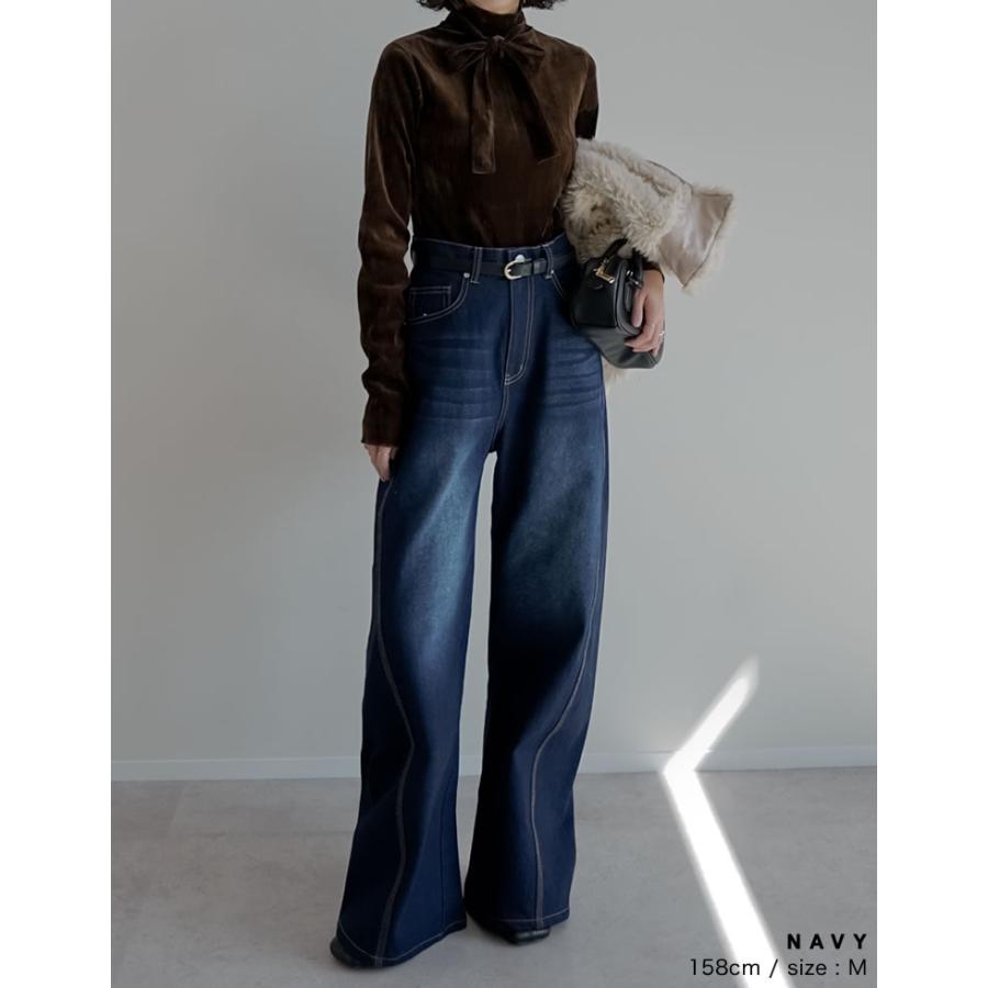 デニム レディース パンツ ワイド 低身長 高身長 ポケット付き バレルレッグ カーブ 体型カバー 秋冬 | Re:EDIT | 12