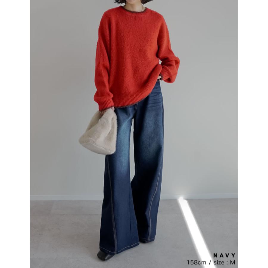 デニム レディース パンツ ワイド 低身長 高身長 ポケット付き バレルレッグ カーブ 体型カバー 秋冬 | Re:EDIT | 14