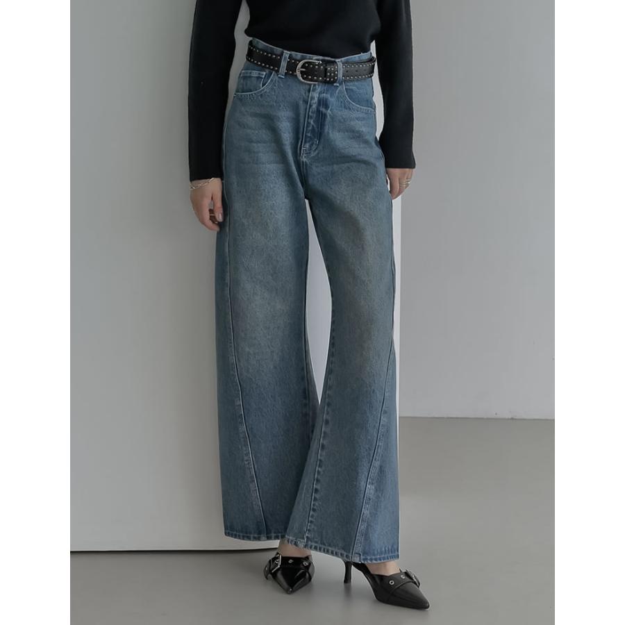 デニム レディース パンツ ワイド 低身長 高身長 ポケット付き バレルレッグ カーブ 体型カバー 秋冬 | Re:EDIT | 15