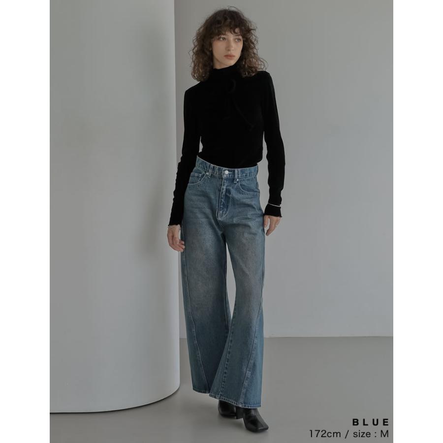 デニム レディース パンツ ワイド 低身長 高身長 ポケット付き バレルレッグ カーブ 体型カバー 秋冬 | Re:EDIT | 16