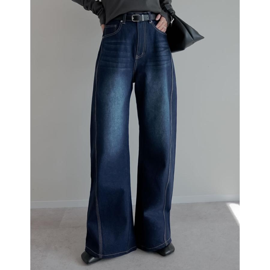 デニム レディース パンツ ワイド 低身長 高身長 ポケット付き バレルレッグ カーブ 体型カバー 秋冬 | Re:EDIT | 05