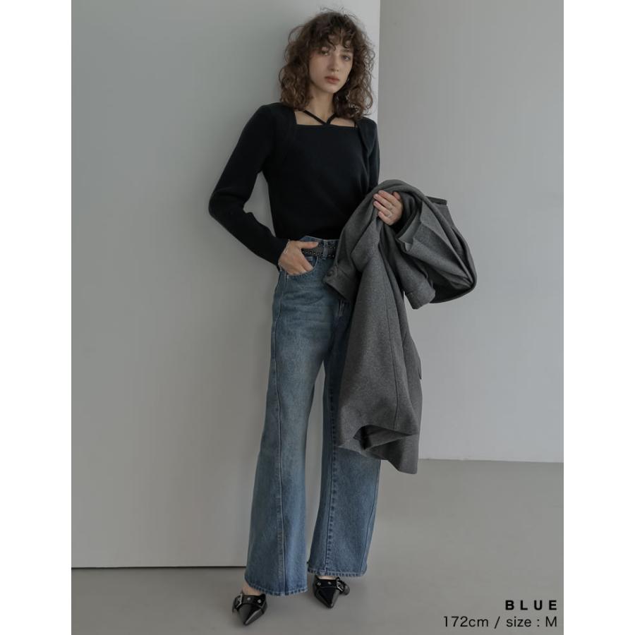 デニム レディース パンツ ワイド 低身長 高身長 ポケット付き バレルレッグ カーブ 体型カバー 秋冬 | Re:EDIT | 09