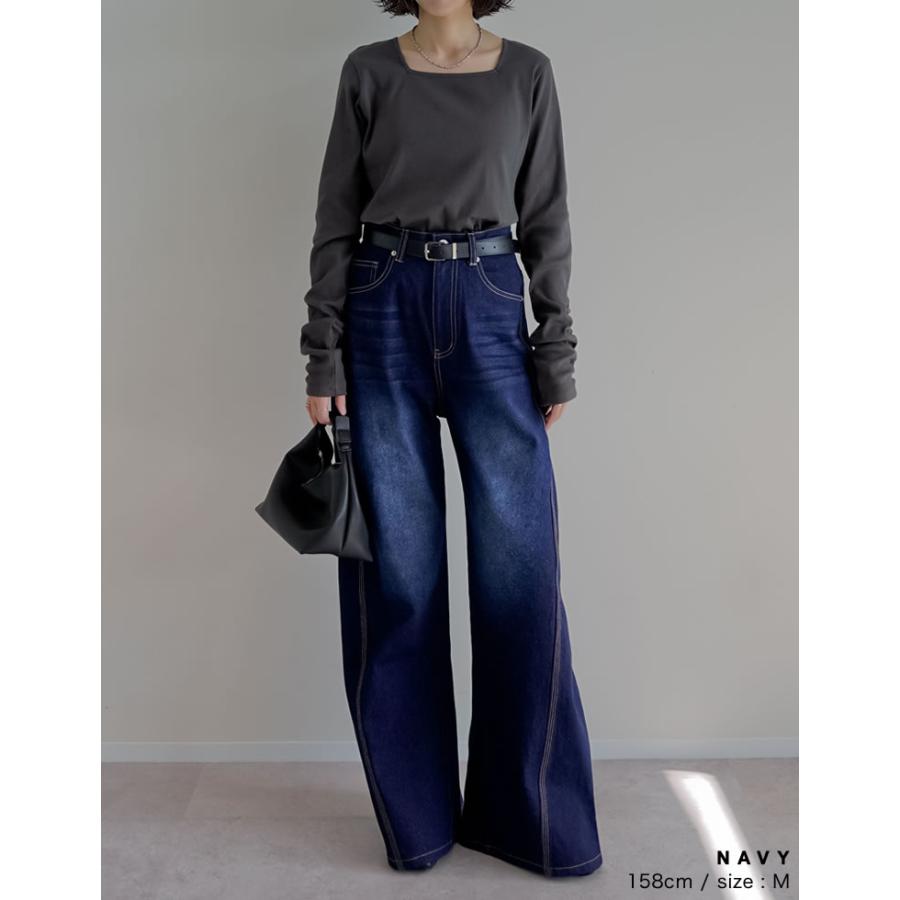 デニム レディース パンツ ワイド 低身長 高身長 ポケット付き バレルレッグ カーブ 体型カバー 秋冬 | Re:EDIT | 10