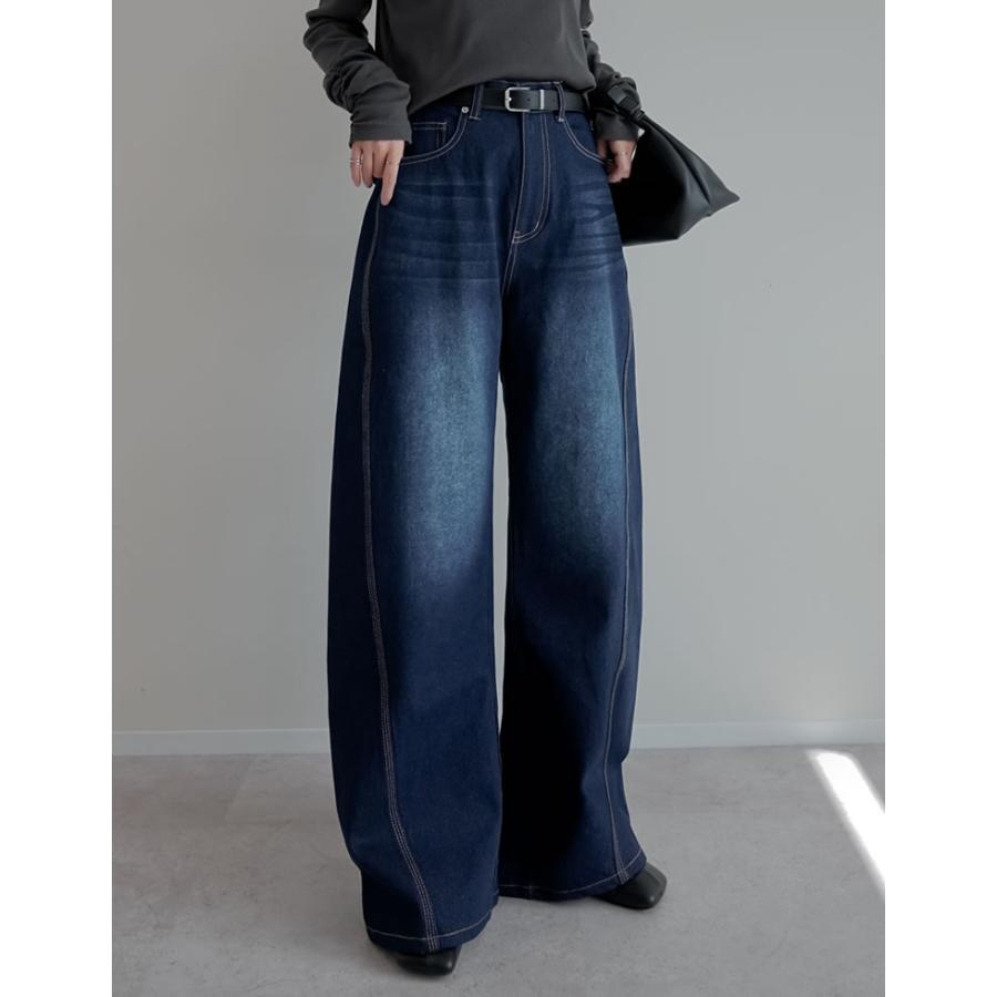 デニム レディース パンツ ワイド 低身長 高身長 ポケット付き バレルレッグ カーブ 体型カバー 秋冬 | Re:EDIT | 11