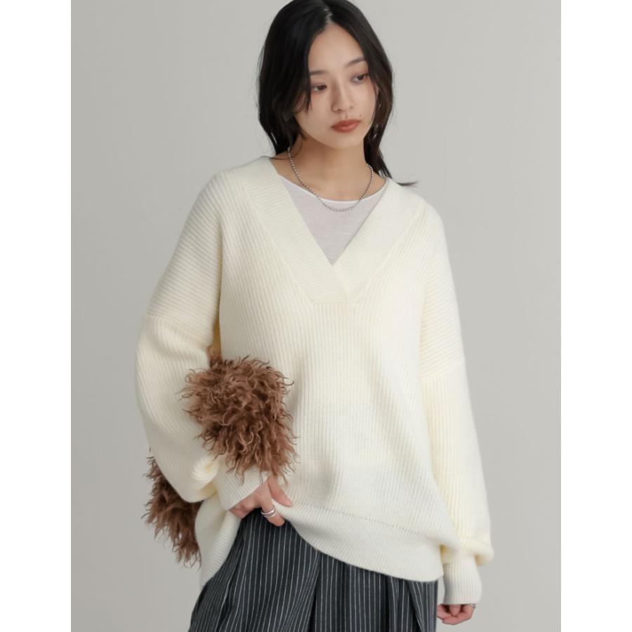 ニット トップス レディース 4色 M/L セーター Vネック プルオーバー カラーニット あったか 防寒 静電気防止 秋冬 | Re:EDIT | 07