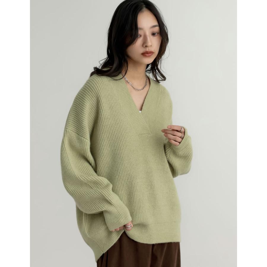 ニット トップス レディース 4色 M/L セーター Vネック プルオーバー カラーニット あったか 防寒 静電気防止 秋冬 | Re:EDIT | 08