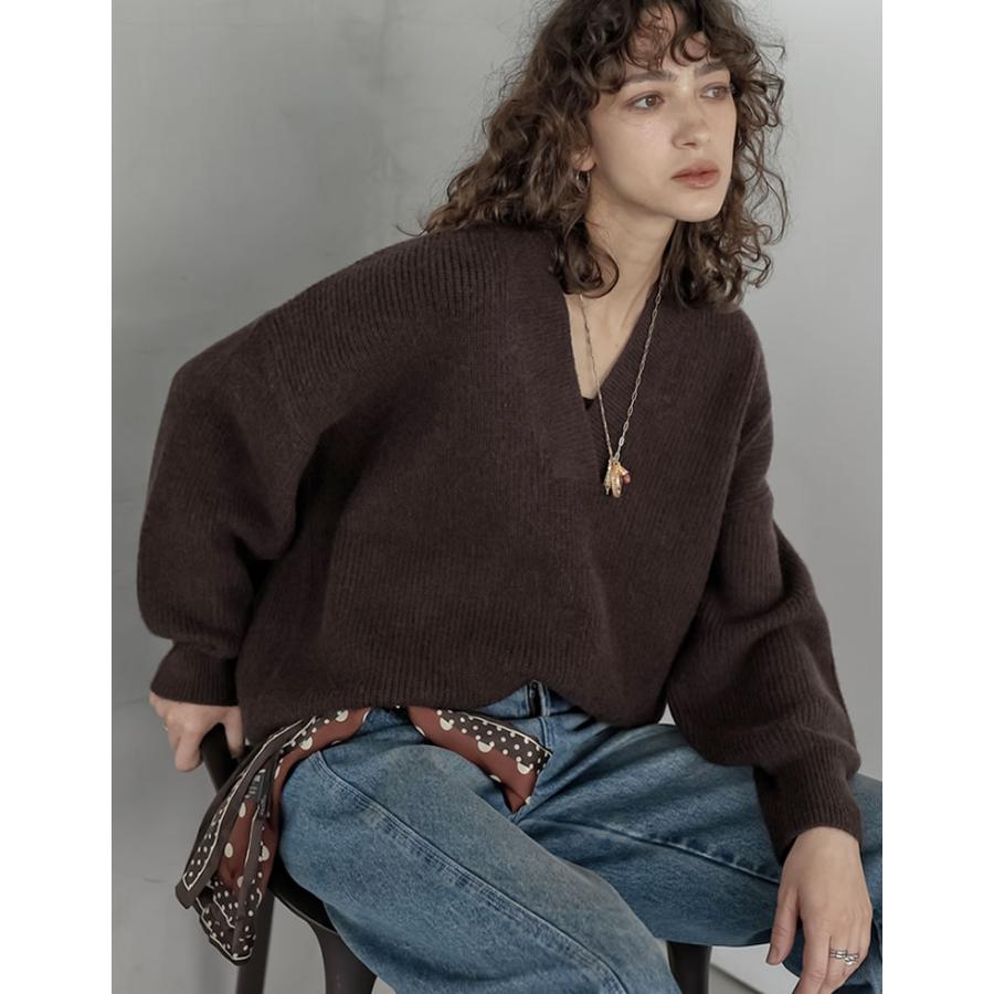 ニット トップス レディース 4色 M/L セーター Vネック プルオーバー カラーニット あったか 防寒 静電気防止 秋冬 | Re:EDIT | 09