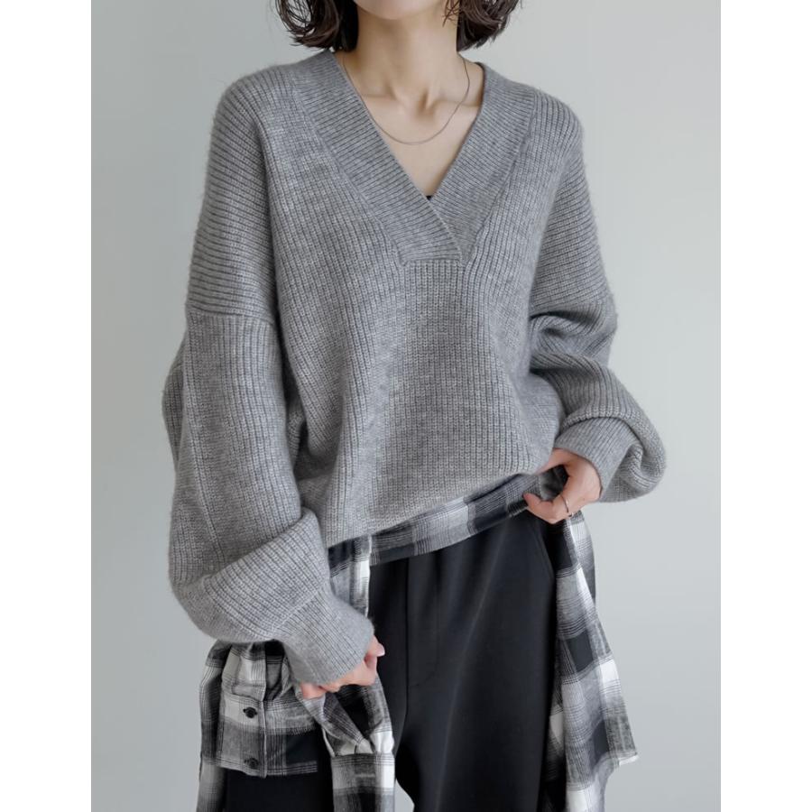 ニット トップス レディース 4色 M/L セーター Vネック プルオーバー カラーニット あったか 防寒 静電気防止 秋冬 | Re:EDIT | 10