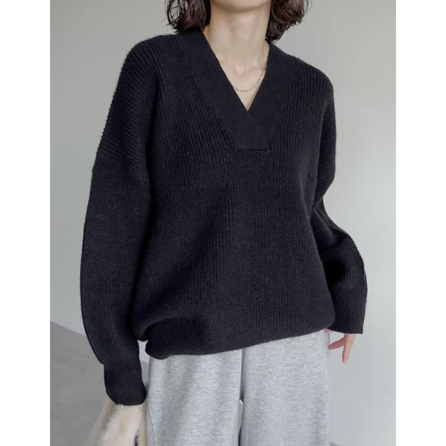ニット トップス レディース 4色 M/L セーター Vネック プルオーバー カラーニット あったか 防寒 静電気防止 秋冬 | Re:EDIT | 11