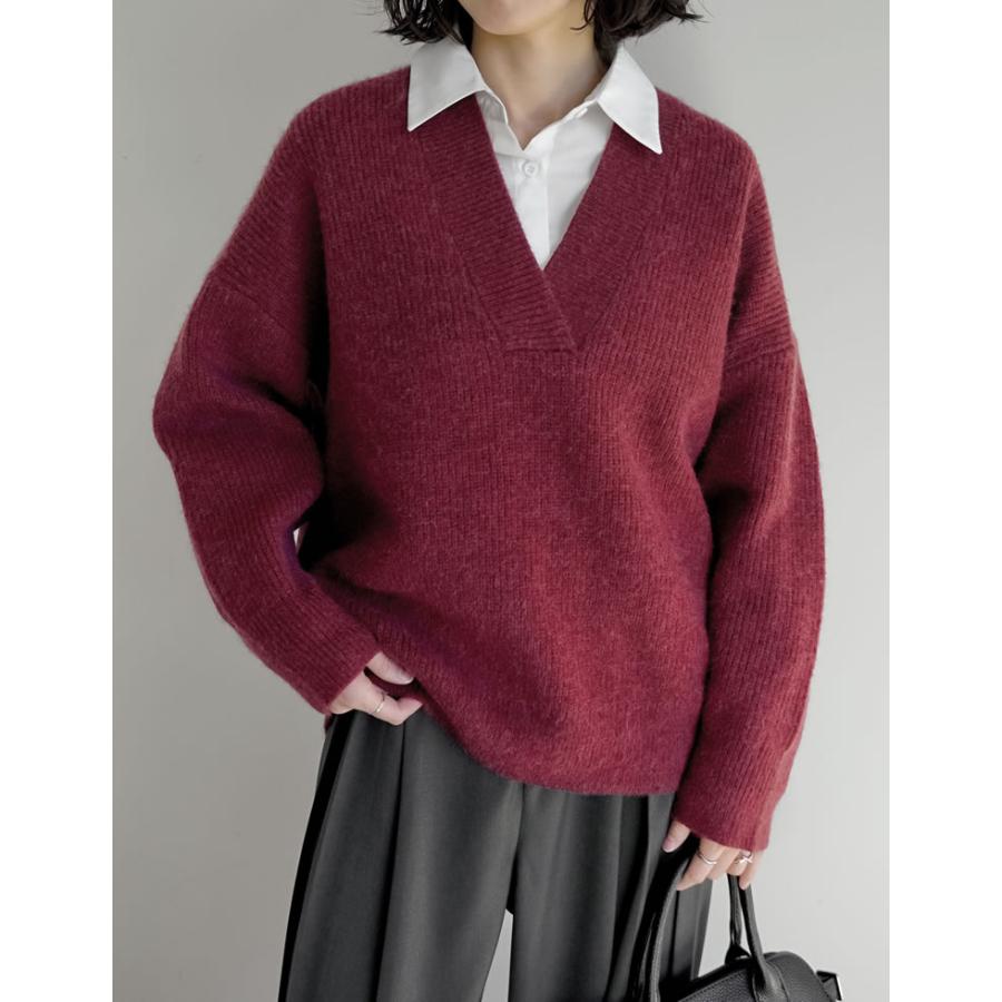 ニット トップス レディース 4色 M/L セーター Vネック プルオーバー カラーニット あったか 防寒 静電気防止 秋冬 | Re:EDIT | 12