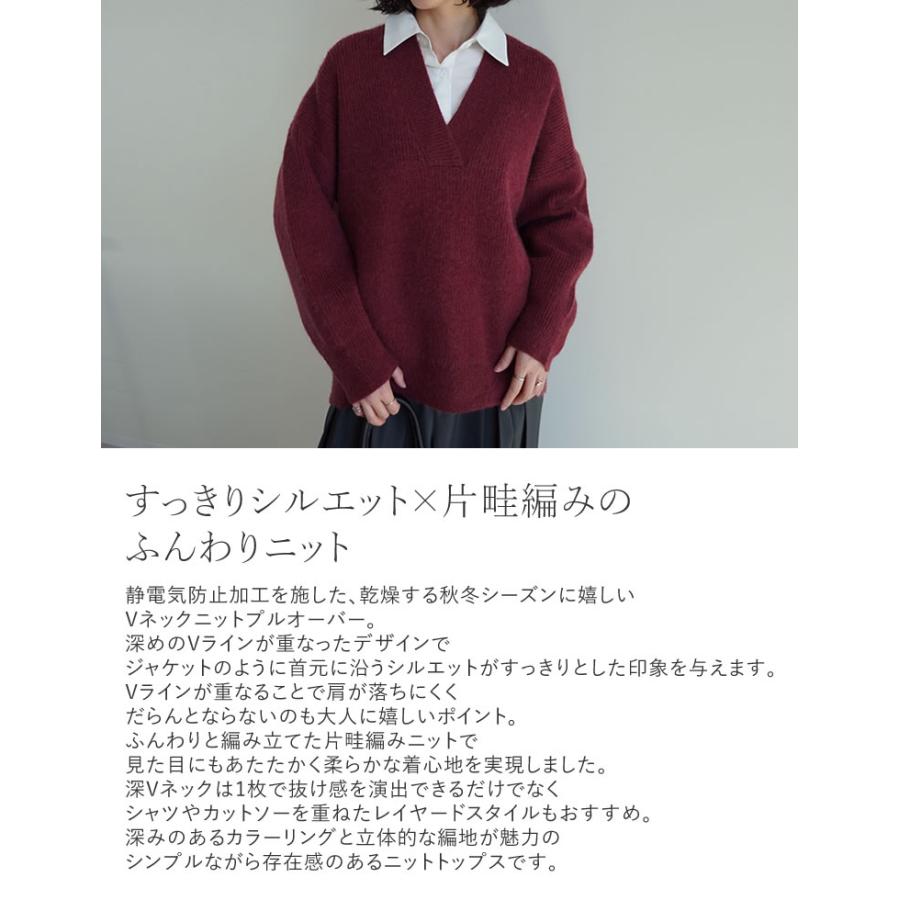 ニット トップス レディース 4色 M/L セーター Vネック プルオーバー カラーニット あったか 防寒 静電気防止 秋冬 | Re:EDIT | 13