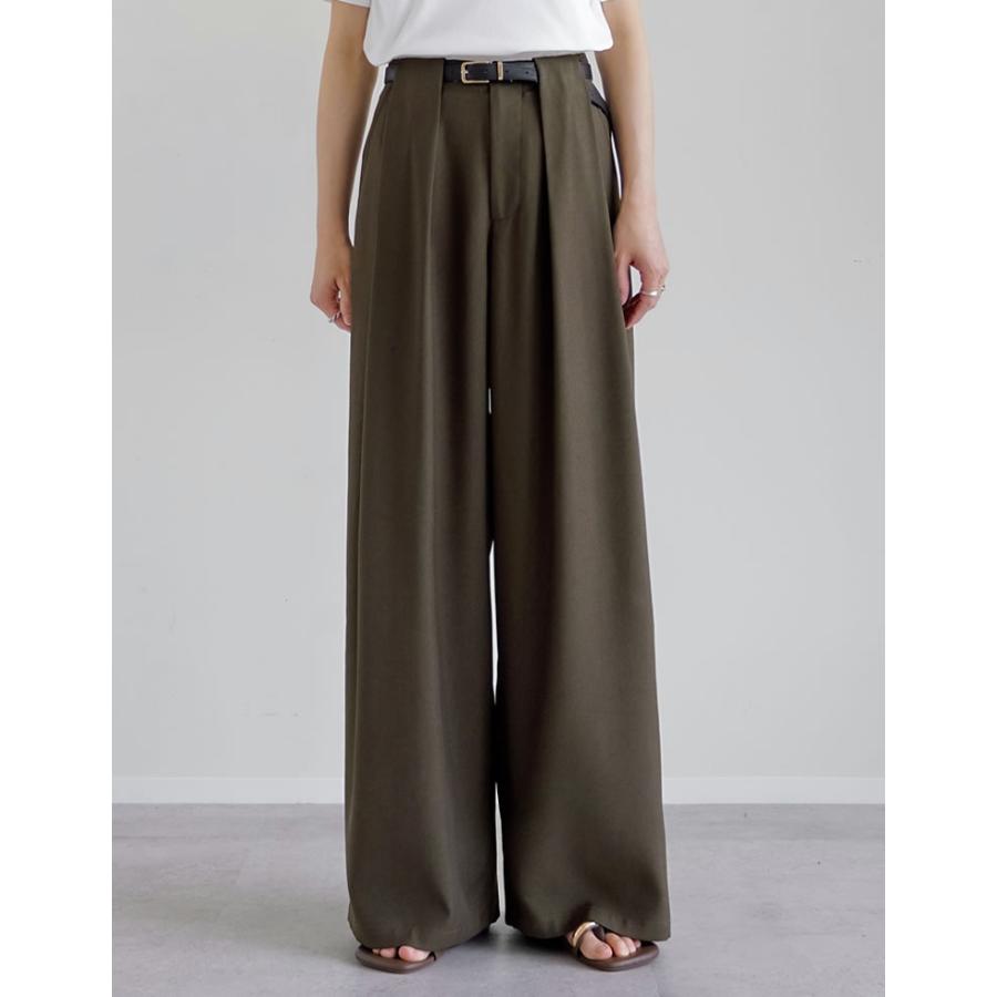 ワイドパンツ レディース パンツ 低身長 高身長 スラックス タックパンツ  ベルトループ ポケットあり ウエストバックゴム 春夏 | Re:EDIT | 15