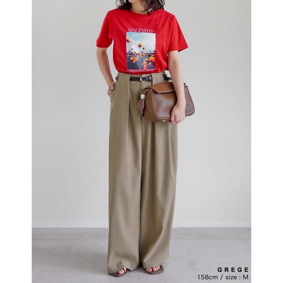 ワイドパンツ レディース パンツ 低身長 高身長 スラックス タックパンツ  ベルトループ ポケットあり ウエストバックゴム 春夏 | Re:EDIT | 18