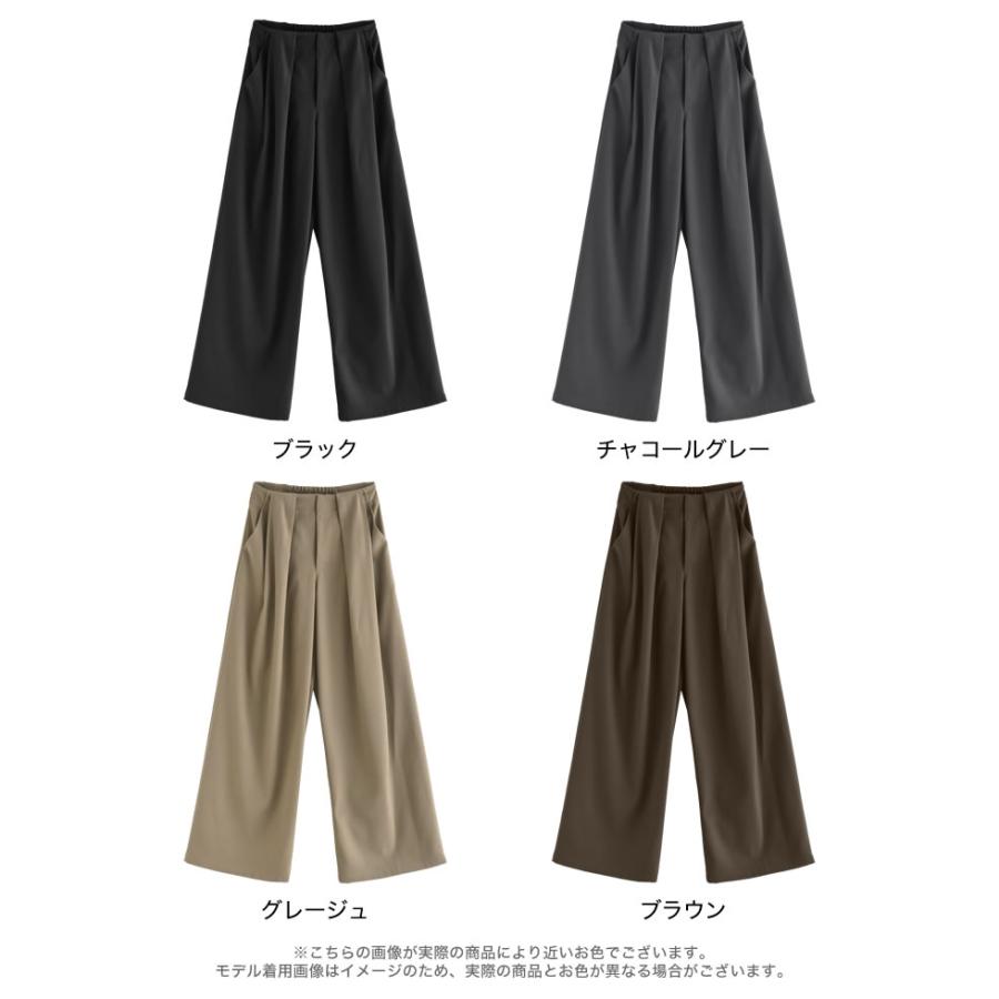 ワイドパンツ レディース パンツ 低身長 高身長 スラックス タックパンツ  ベルトループ ポケットあり ウエストバックゴム 春夏 | Re:EDIT | 21