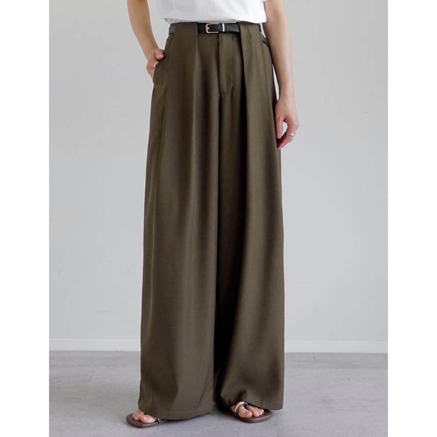 ワイドパンツ レディース パンツ 低身長 高身長 スラックス タックパンツ  ベルトループ ポケットあり ウエストバックゴム 春夏 | Re:EDIT | 06