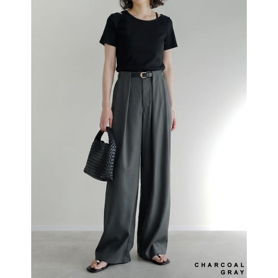 ワイドパンツ レディース パンツ 低身長 高身長 スラックス タックパンツ  ベルトループ ポケットあり ウエストバックゴム 春夏 | Re:EDIT | 11