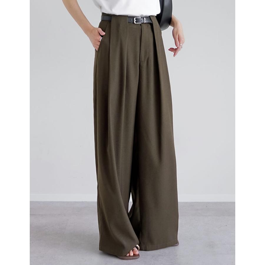 ワイドパンツ レディース パンツ 低身長 高身長 スラックス タックパンツ  ベルトループ ポケットあり ウエストバックゴム 春夏 | Re:EDIT | 13