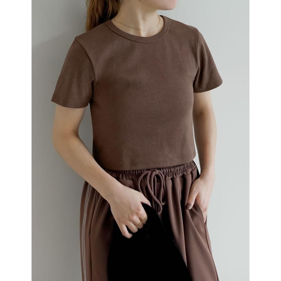 半袖 Tシャツ レディース トップス クロップド丈 カットソー ストレッチ コンパクト オフィスカジュアル 伸縮性 シンプル 新色追加 春夏[mb] | Re:EDIT | 10