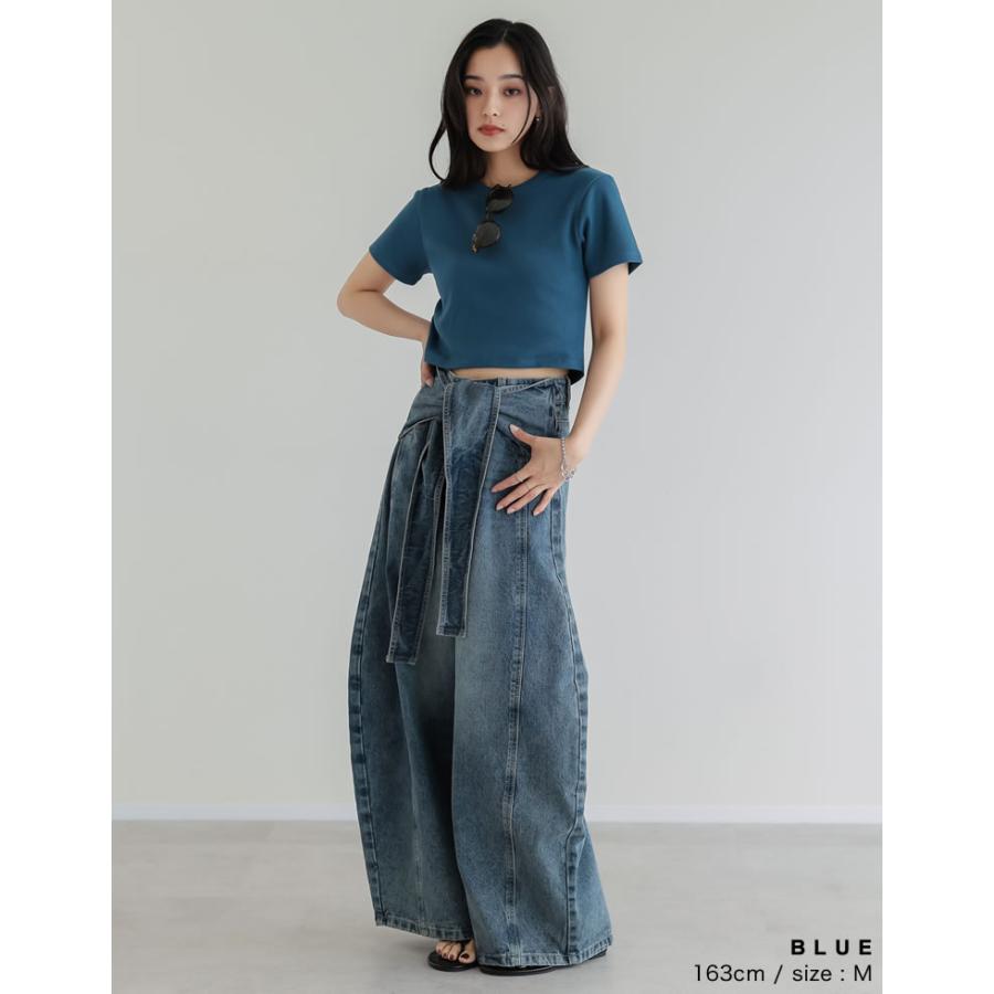 半袖 Tシャツ レディース トップス クロップド丈 カットソー ストレッチ コンパクト オフィスカジュアル 伸縮性 シンプル 新色追加 春夏[mb] | Re:EDIT | 14