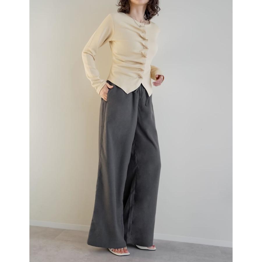 パンツ ワイド レディース 3色 低身長 高身長 ルーズ ヘリンボーン セットアップ対応 アンチピリング 微起毛 秋冬 | Re:EDIT | 14