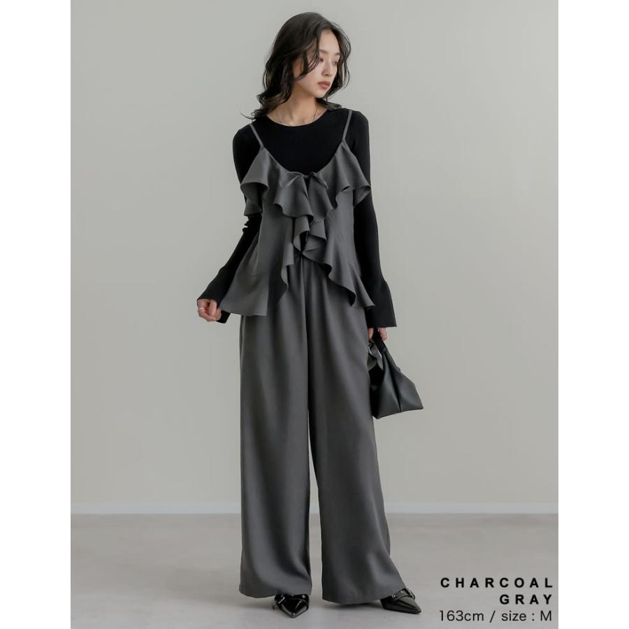 パンツ ワイド レディース 3色 低身長 高身長 ルーズ ヘリンボーン セットアップ対応 アンチピリング 微起毛 秋冬 | Re:EDIT | 15