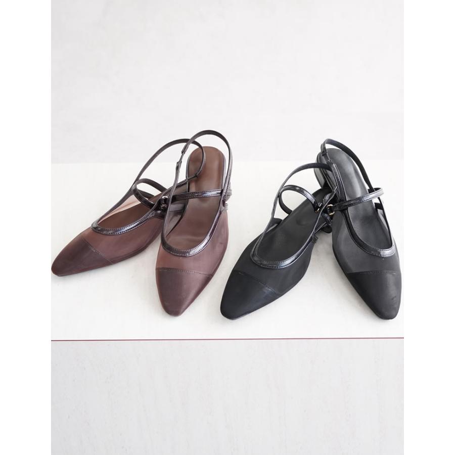 サンダル パンプス ローヒール レディース 2色 S〜LL ストラップ シアー フラット メッシュ ミュール ポインテッドトゥ  春夏 | Re:EDIT | 03