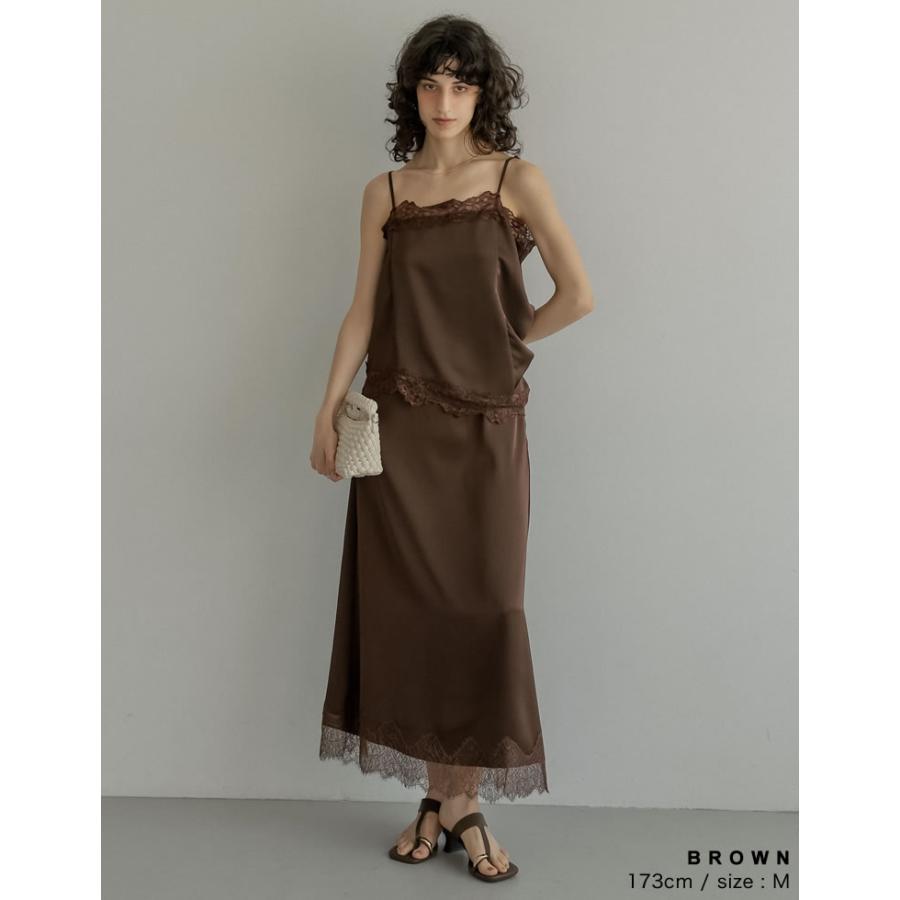 ロングスカート レディース スカート 3色 低身長 サテンスカート レース 裾レース Iライン 春夏[mb] | Re:EDIT | 17