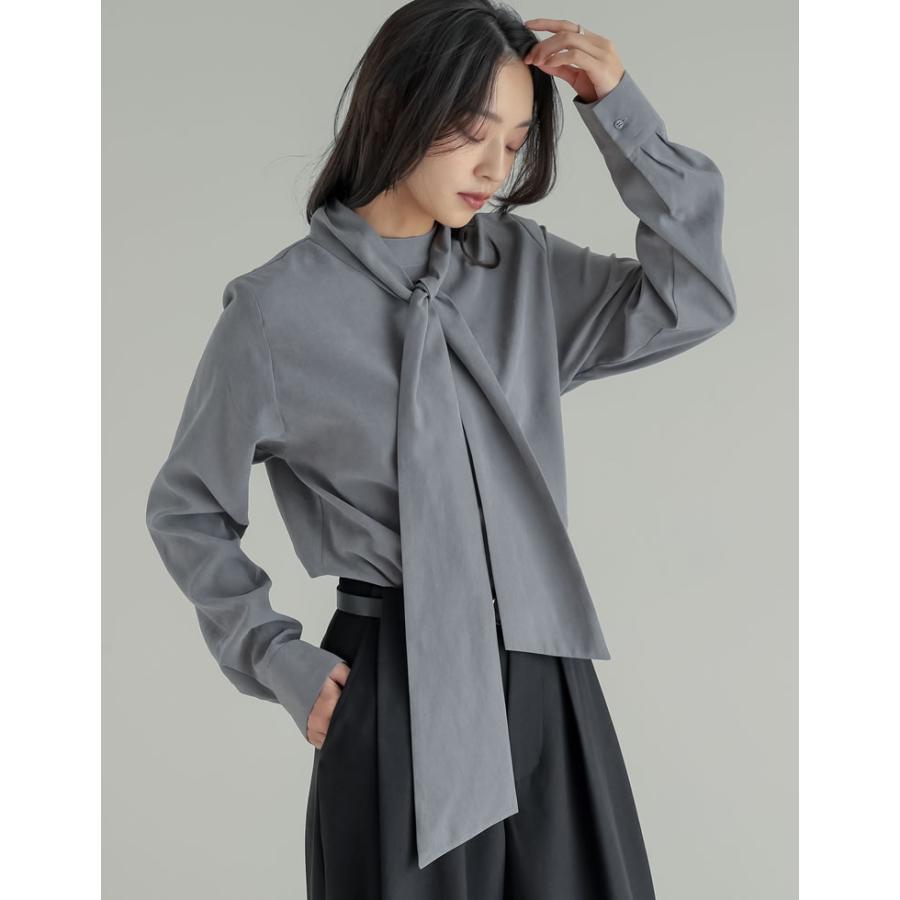 卒業式 母 服装 セレモニー トップス ブラウス 長袖 レディース 4色 M/L タイ付き リボン シャツ ハイネック ピーチスキン カラーシャツ 春カラー 春夏 | Re:EDIT | 14