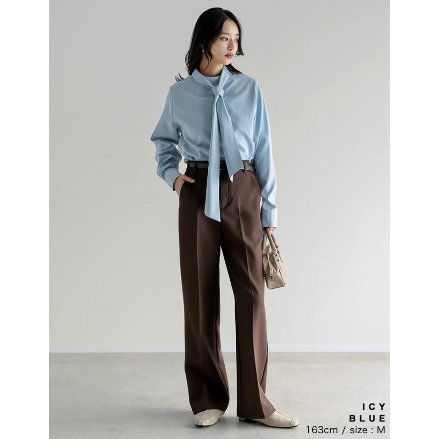 卒業式 母 服装 セレモニー トップス ブラウス 長袖 レディース 4色 M/L タイ付き リボン シャツ ハイネック ピーチスキン カラーシャツ 春カラー 春夏 | Re:EDIT | 16