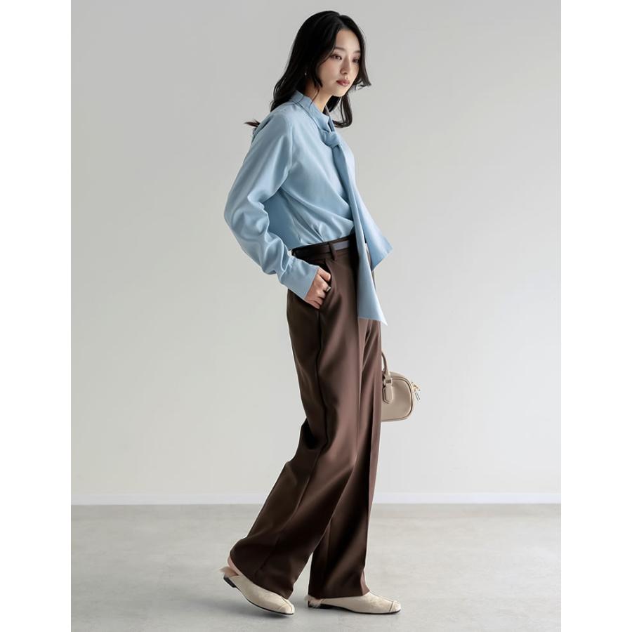 卒業式 母 服装 セレモニー トップス ブラウス 長袖 レディース 4色 M/L タイ付き リボン シャツ ハイネック ピーチスキン カラーシャツ 春カラー 春夏 | Re:EDIT | 17