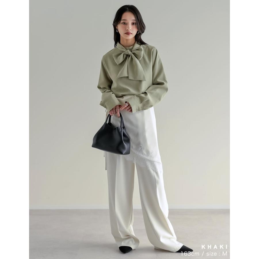 卒業式 母 服装 セレモニー トップス ブラウス 長袖 レディース 4色 M/L タイ付き リボン シャツ ハイネック ピーチスキン カラーシャツ 春カラー 春夏 | Re:EDIT | 19