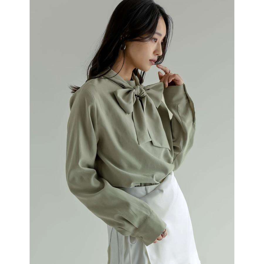 卒業式 母 服装 セレモニー トップス ブラウス 長袖 レディース 4色 M/L タイ付き リボン シャツ ハイネック ピーチスキン カラーシャツ 春カラー 春夏 | Re:EDIT | 20