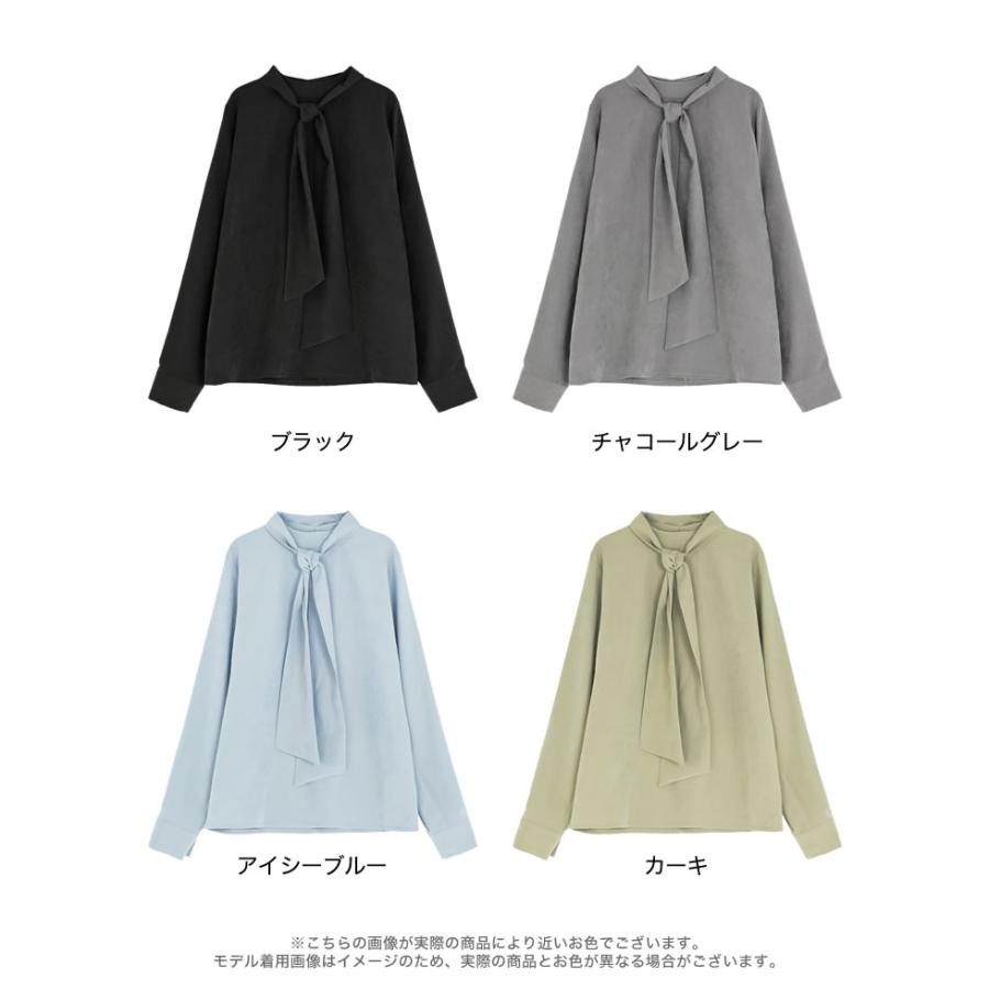 卒業式 母 服装 セレモニー トップス ブラウス 長袖 レディース 4色 M/L タイ付き リボン シャツ ハイネック ピーチスキン カラーシャツ 春カラー 春夏 | Re:EDIT | 21