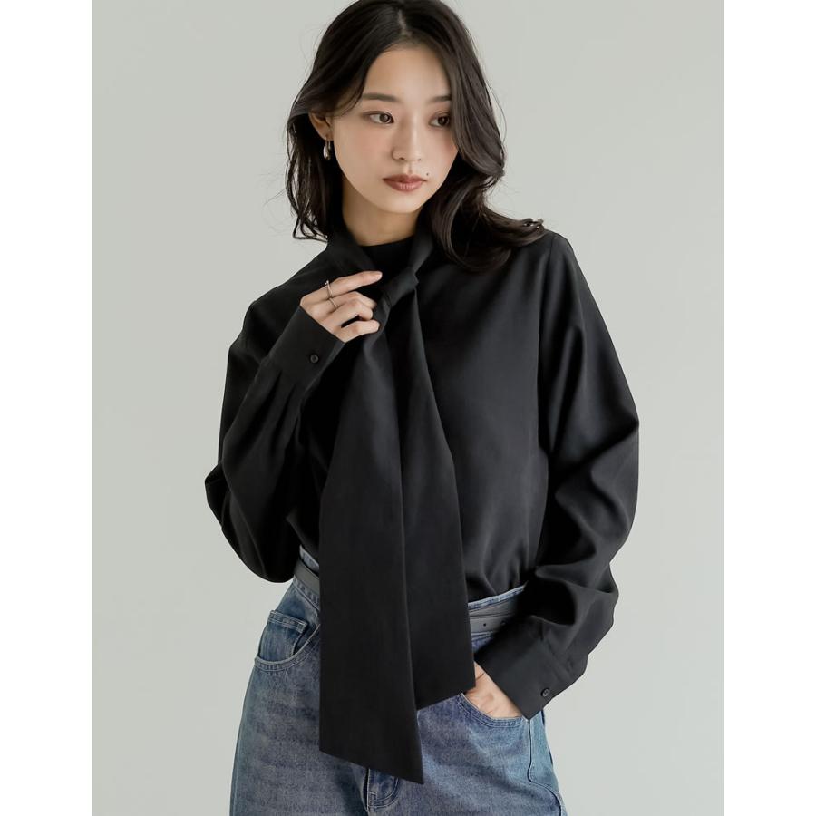 卒業式 母 服装 セレモニー トップス ブラウス 長袖 レディース 4色 M/L タイ付き リボン シャツ ハイネック ピーチスキン カラーシャツ 春カラー 春夏 | Re:EDIT | 05