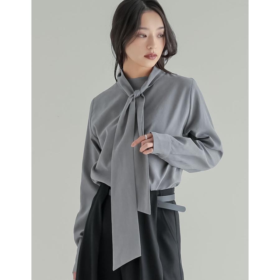 卒業式 母 服装 セレモニー トップス ブラウス 長袖 レディース 4色 M/L タイ付き リボン シャツ ハイネック ピーチスキン カラーシャツ 春カラー 春夏 | Re:EDIT | 06