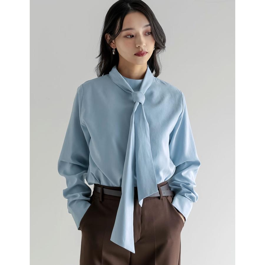 卒業式 母 服装 セレモニー トップス ブラウス 長袖 レディース 4色 M/L タイ付き リボン シャツ ハイネック ピーチスキン カラーシャツ 春カラー 春夏 | Re:EDIT | 07